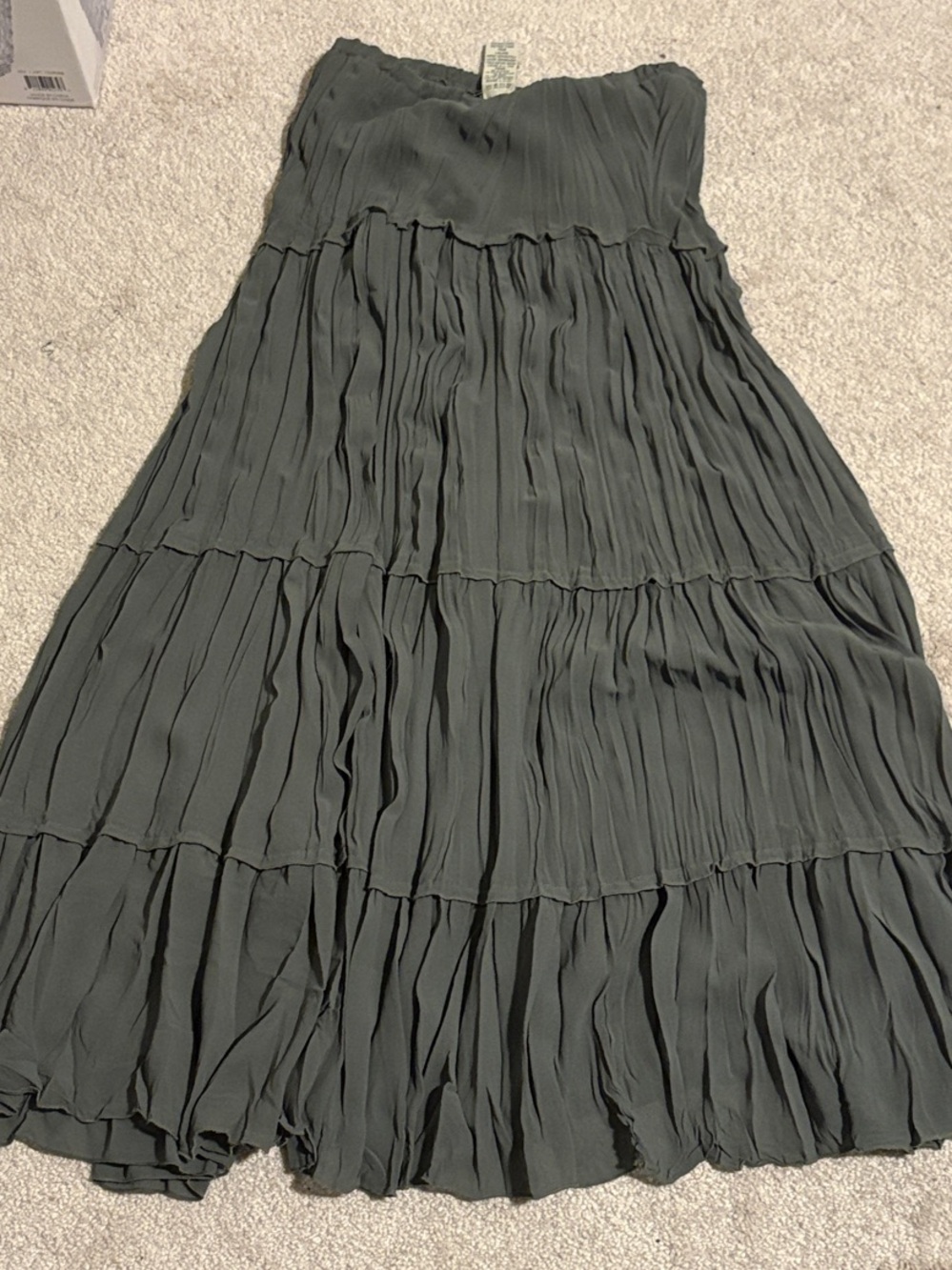 Strapless Tiered Maxi Skirt in Olive Green